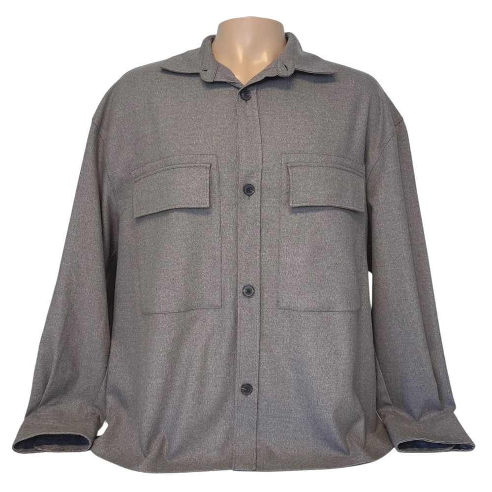 Zara Mens Size‎ LARGE Taupe Oversized Jacket Button Front Pocket Shirt